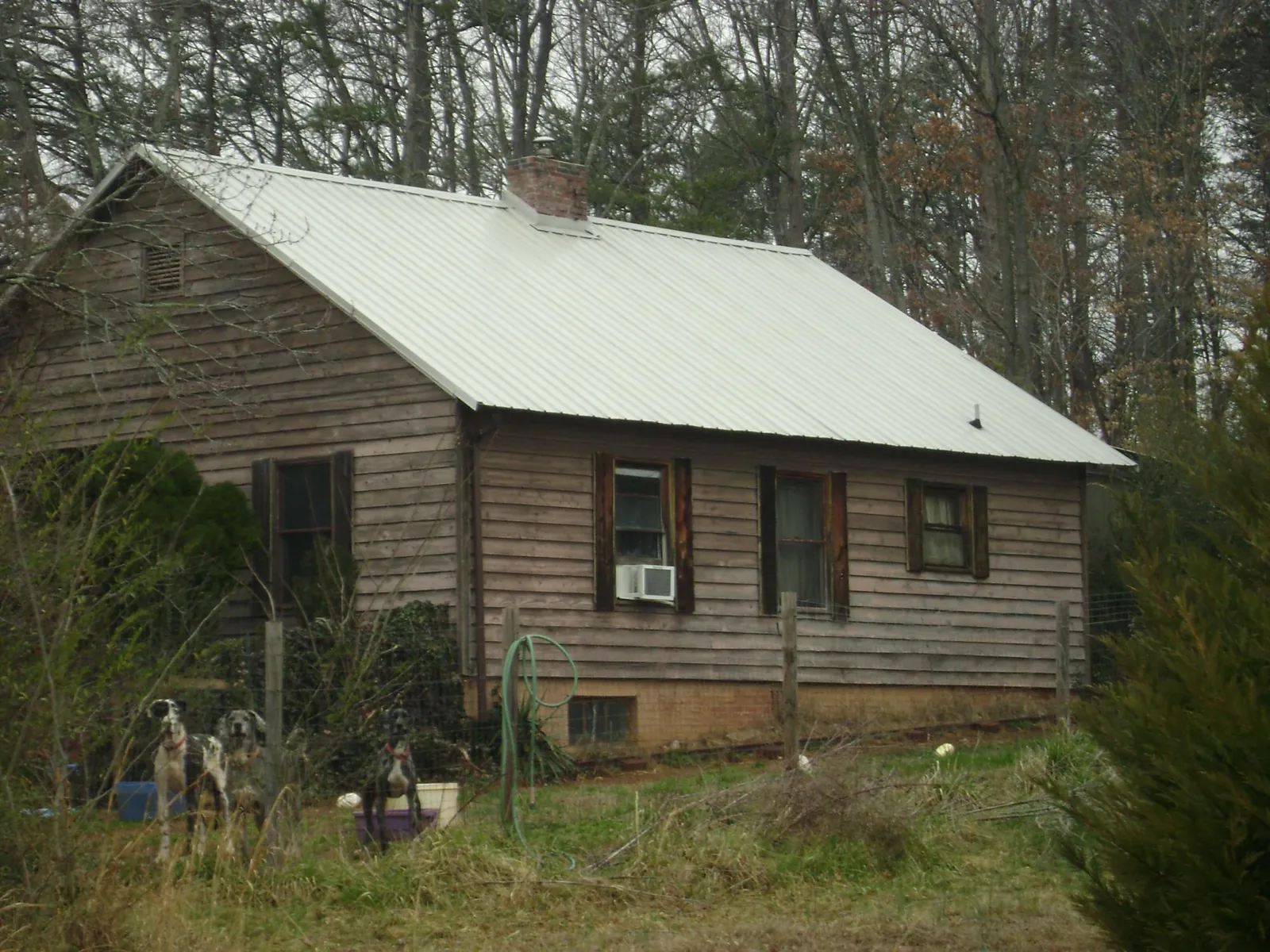 White metal roof on an old wood sided farmhouse, from a Asphalt Shingle Roof Repair job in Danbury